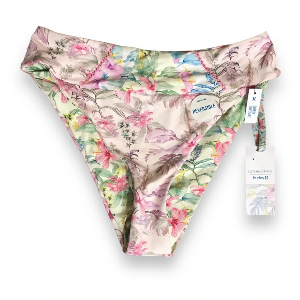 LOVESHACKFANCY x HURLEY HAWAIIAN HIBISCUS REVERSIBLE CHEEKY HIGH WAIST B…